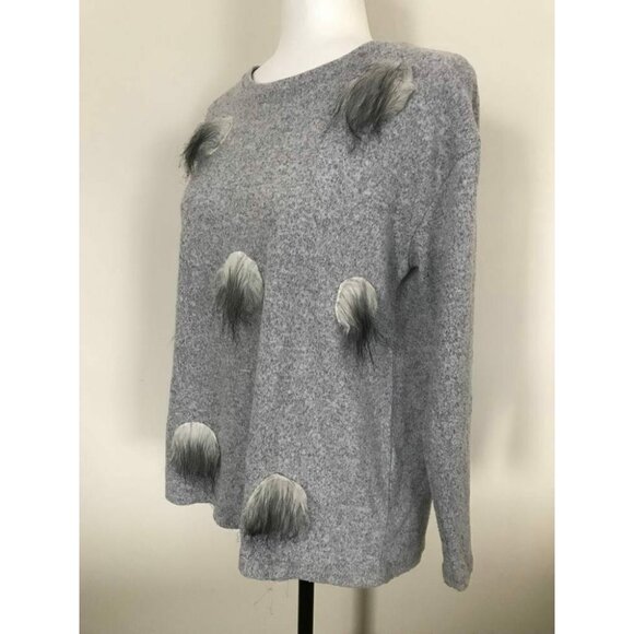 ZARA W & B Collection Long Sleeve Sweater Size Medium Furry Polka Dots Gray - Picture 6 of 7